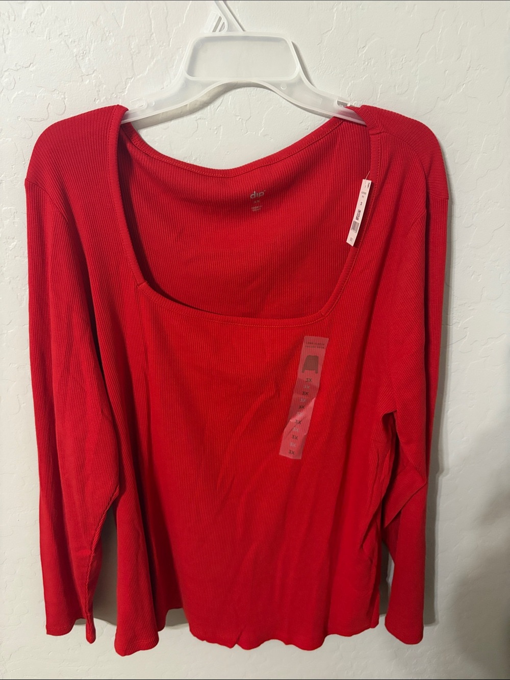 dip Bright Red Ribbed Scoop-Neck Long Sleeve Top